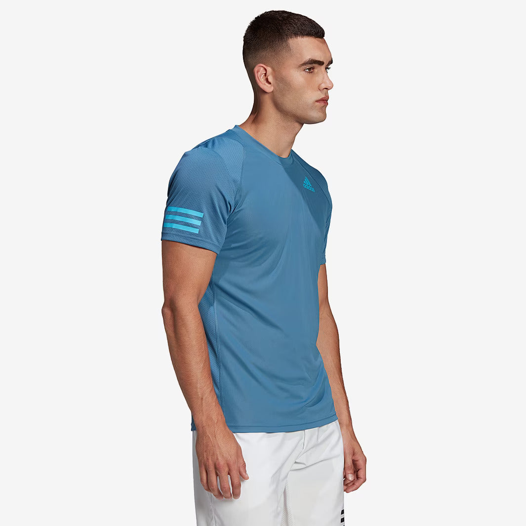 adidas Club 3 Stripe Tee - Altered Blue/Sky Rush