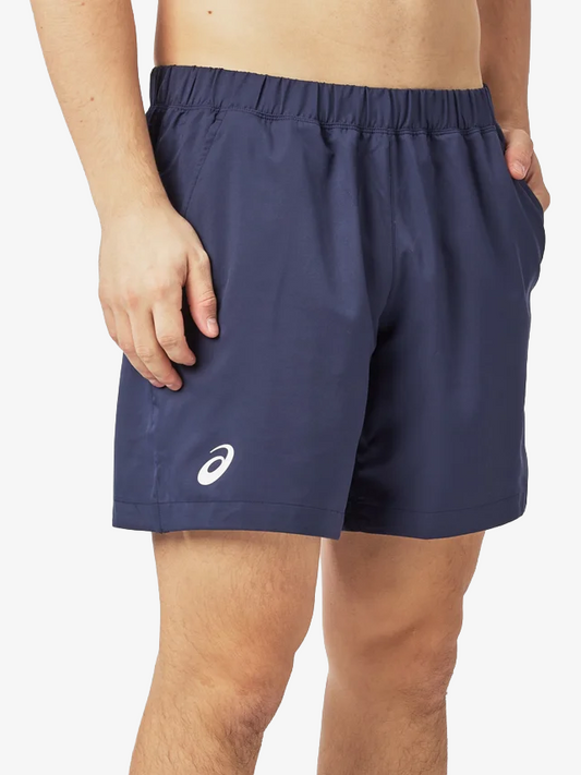 Asics Men's Core Court 7" navy tennis shorts. Lightweight, moisture-wicking activewear for optimal performance in Hong Kong.