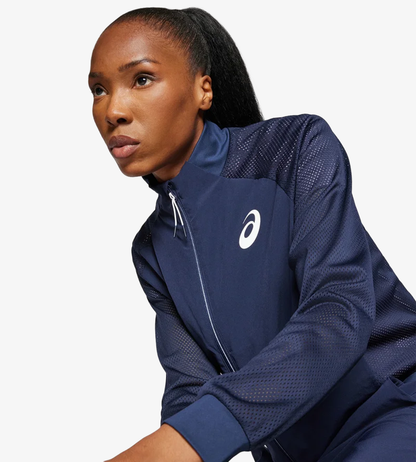 Asics Women's Match Jacket navy, breathable tennis activewear with mesh panels for optimal court performance in HK.
