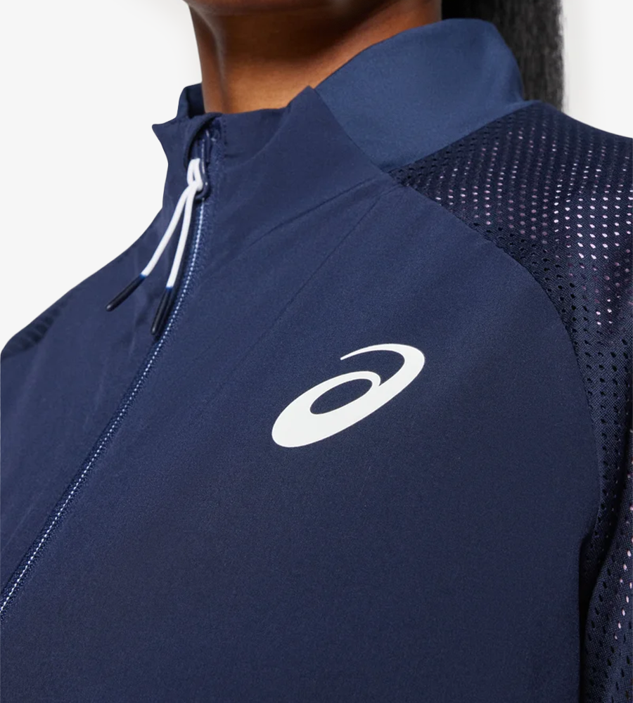 Asics Women's Match Jacket navy, breathable tennis activewear with mesh panels for optimal court performance in HK.